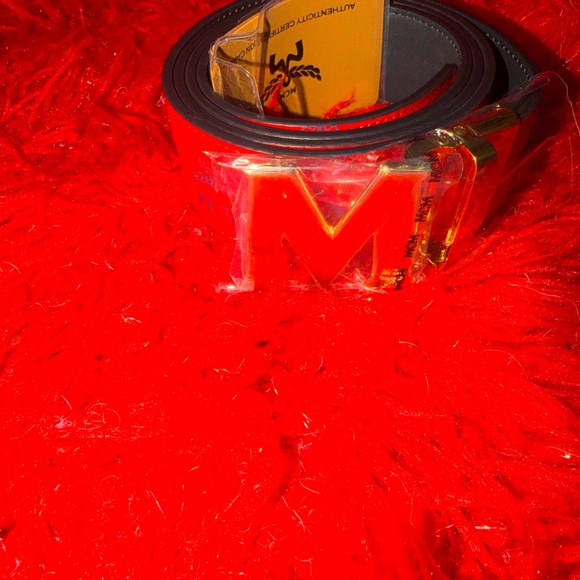 MCM Red Belt with Gold M Buckle